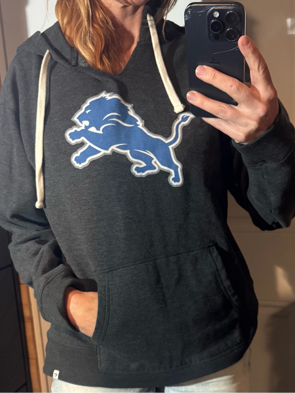 47 Women's Dark Gray Hoodie with Blue Logo